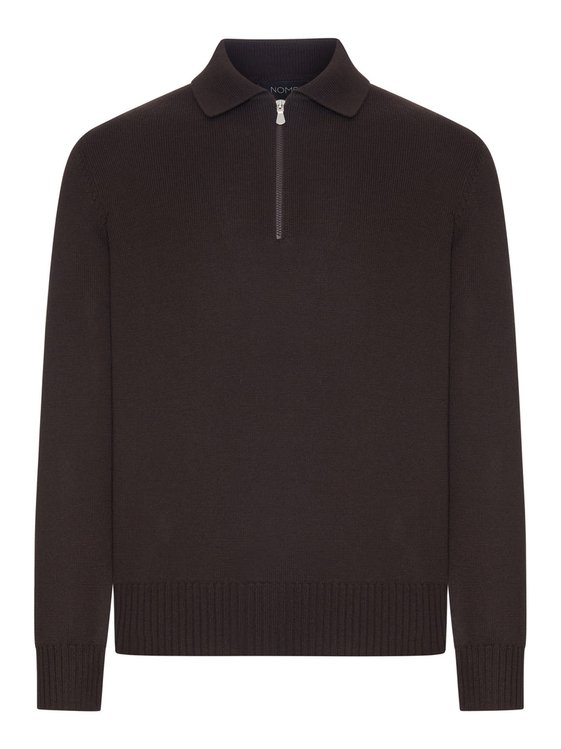 ZIP-NECK WOOL POLO SWEATER