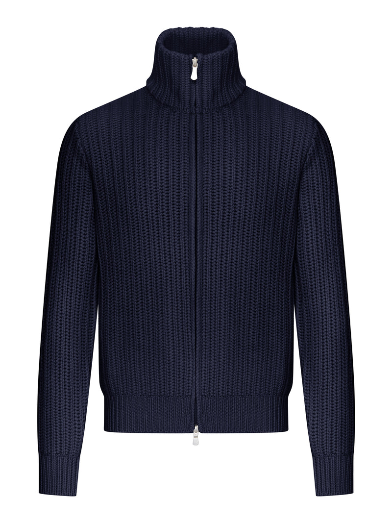 RIB-KNIT FULL-ZIP CARDIGAN