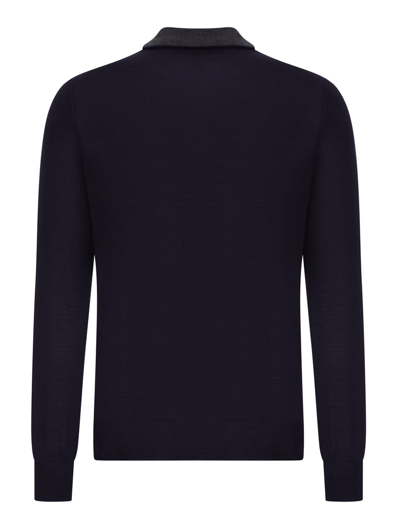 FINE KNIT POLO SWEATER WITH ZIP