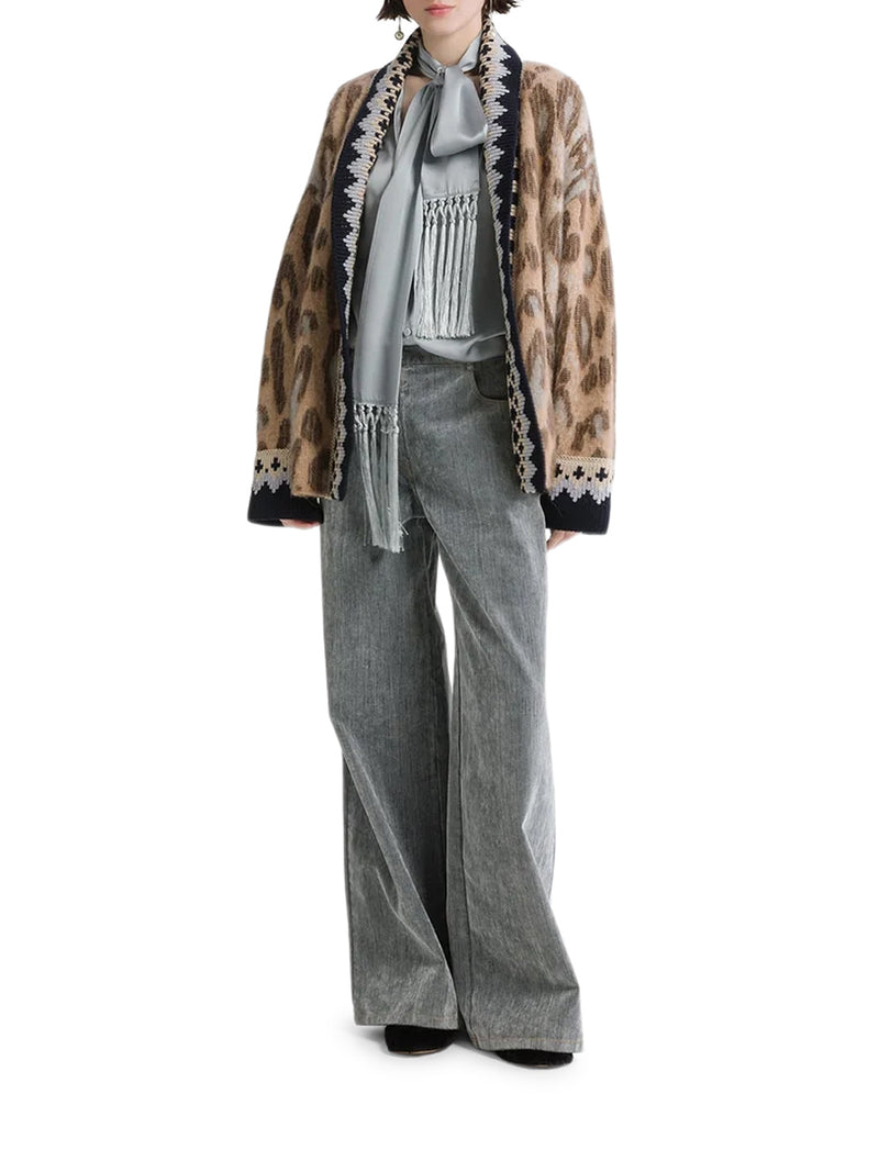 "THE BRIT LEOPARD" JACQUARD BRUSHED ALPACA CARDIGAN