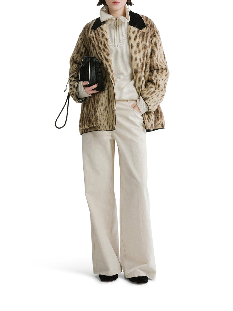 SHORT COAT IN VIRGIN WOOL AND ALPACA BLEND “ROYAL LEOPARD” GOLD