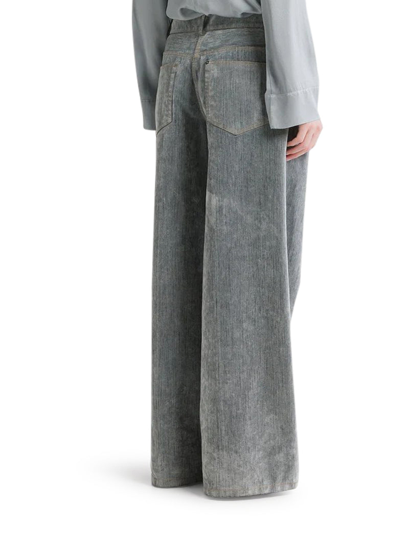 GREY FLOCKED DENIM WIDE-LEG JEANS