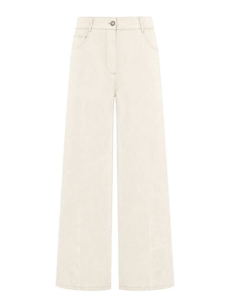 IVORY FLOCKED DENIM WIDE-LEG JEANS