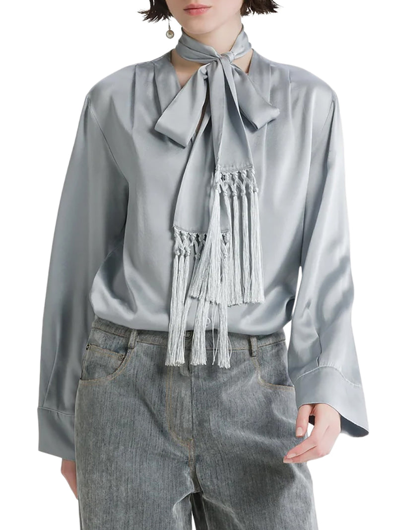 SILK SATIN SHIRT WITH SCARF