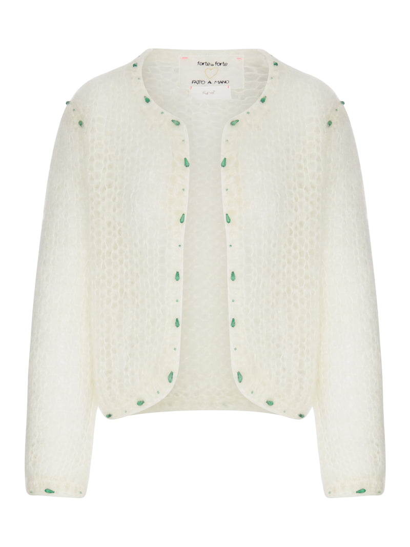 SHORT CARDIGAN IN OPENWORK KNIT WITH EMBROIDERY