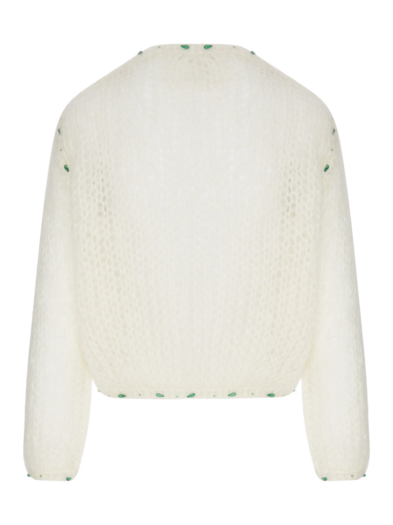 SHORT CARDIGAN IN OPENWORK KNIT WITH EMBROIDERY