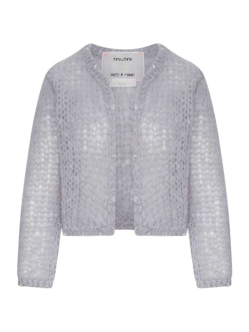 SHORT CARDIGAN IN OPENWORK KNIT WITH EMBROIDERY