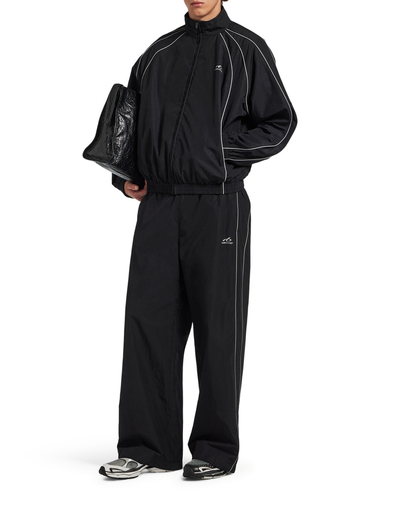 BLACK TECHNICAL COTTON POPLIN TRACKSUIT TROUSERS
