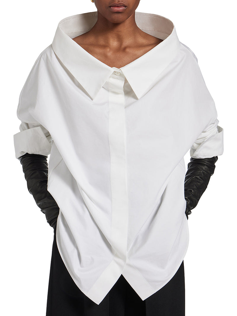 OVERSIZED STOLE-STYLE SHIRT IN ULTRA-LIGHTWEIGHT WHITE COTTON POPLIN WITH A WASHED-OUT EFFECT