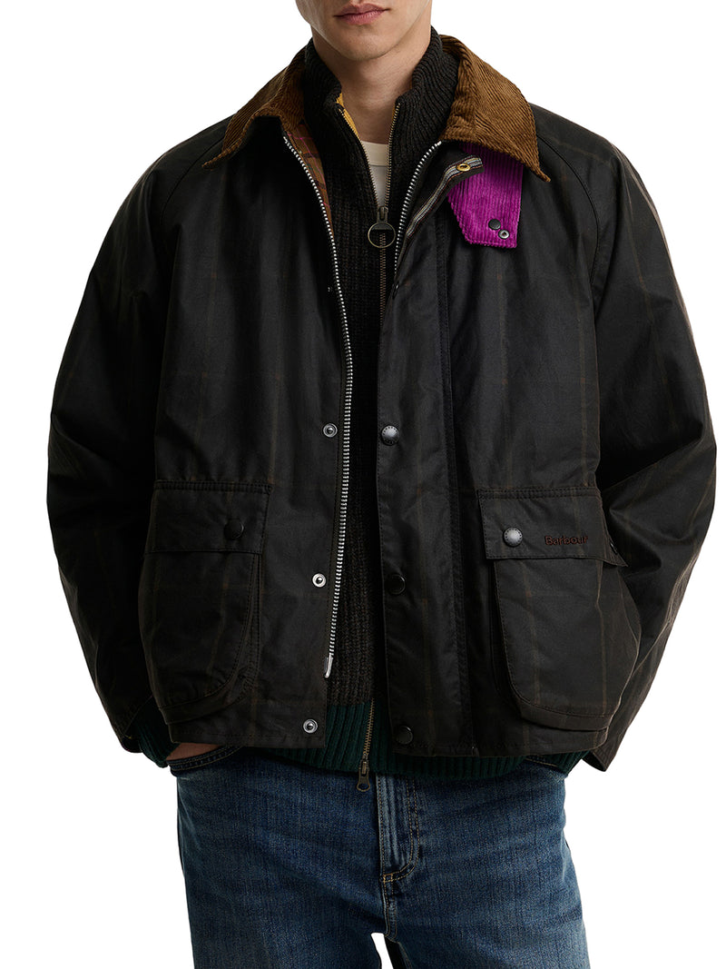 PAUL SMITH LOVES BARBOUR TRANSPORT WAXED JACKET WITH LARGE CHECK PATTERN