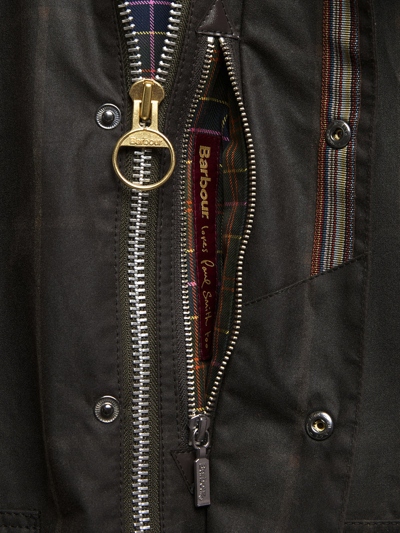 PAUL SMITH LOVES BARBOUR TRANSPORT WAXED JACKET WITH LARGE CHECK PATTERN