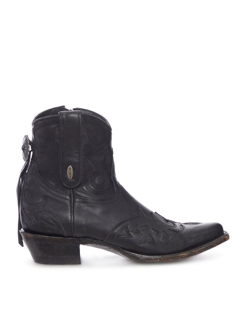 MEXICANA BLACK LEATHER STITCHED PLUS WESTERN BOOTS