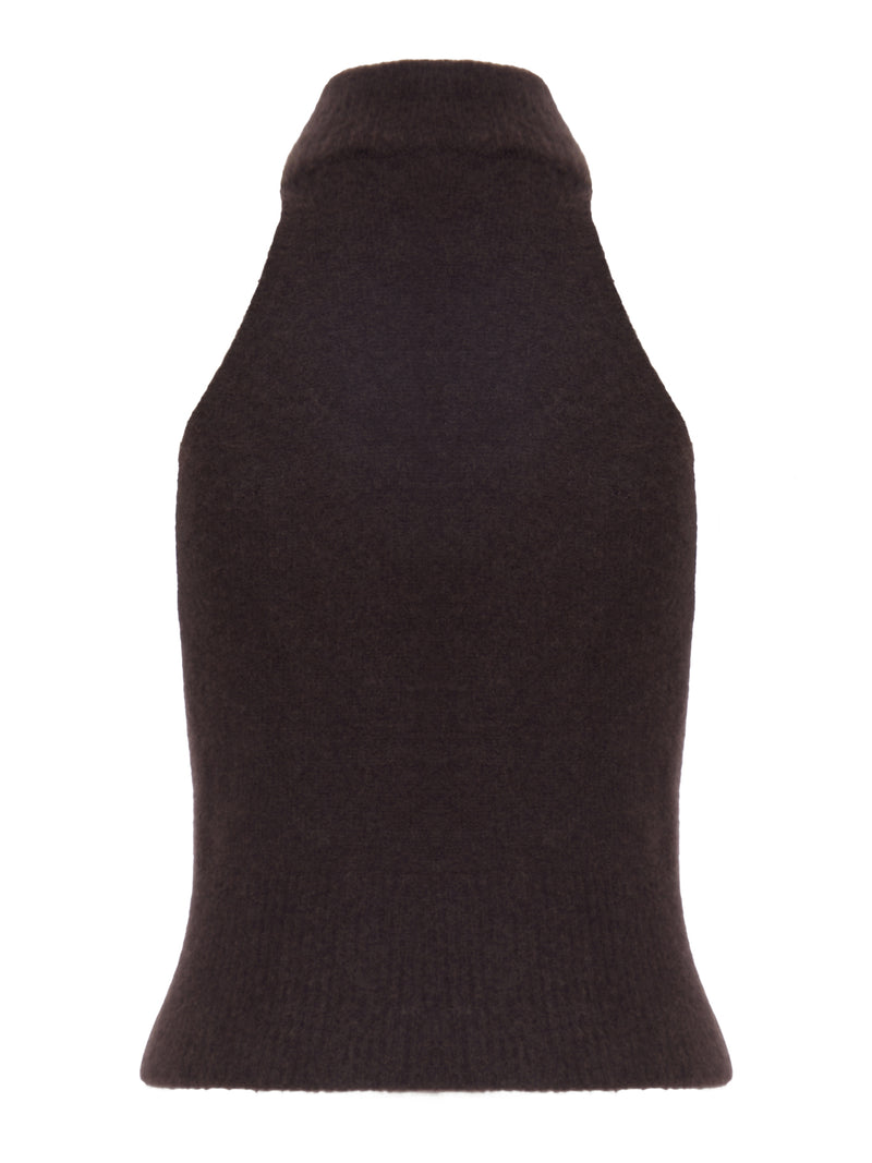 BROWN KNIT SLEEVELESS TOP