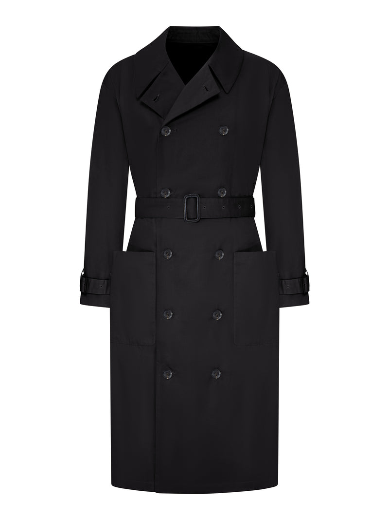 DOUBLE-BREASTED COTTON TRENCH COAT WITH WAX FINISH AND BELT