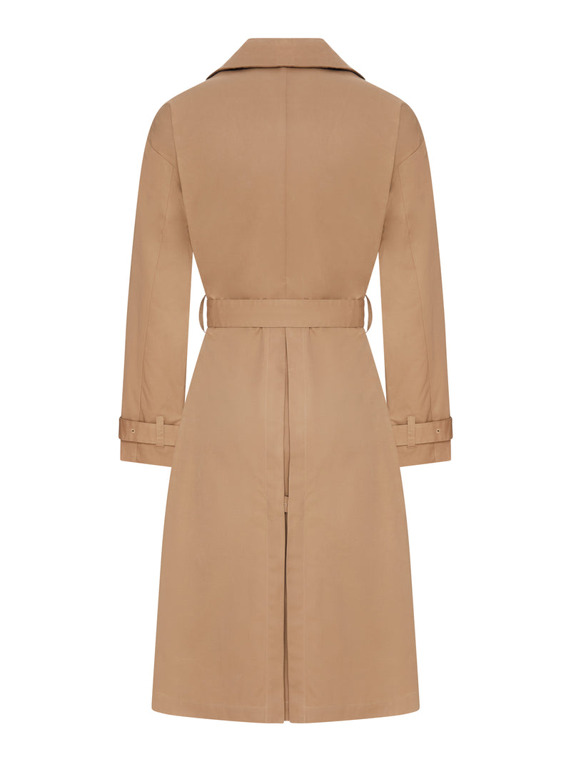 DOUBLE-BREASTED COTTON TRENCH COAT WITH WAX FINISH AND BELT