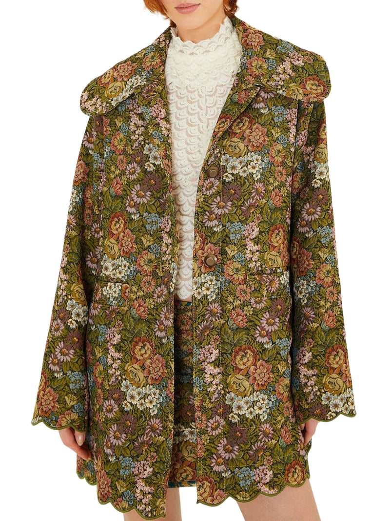 FLORAL JACQUARD TRENCHCOAT