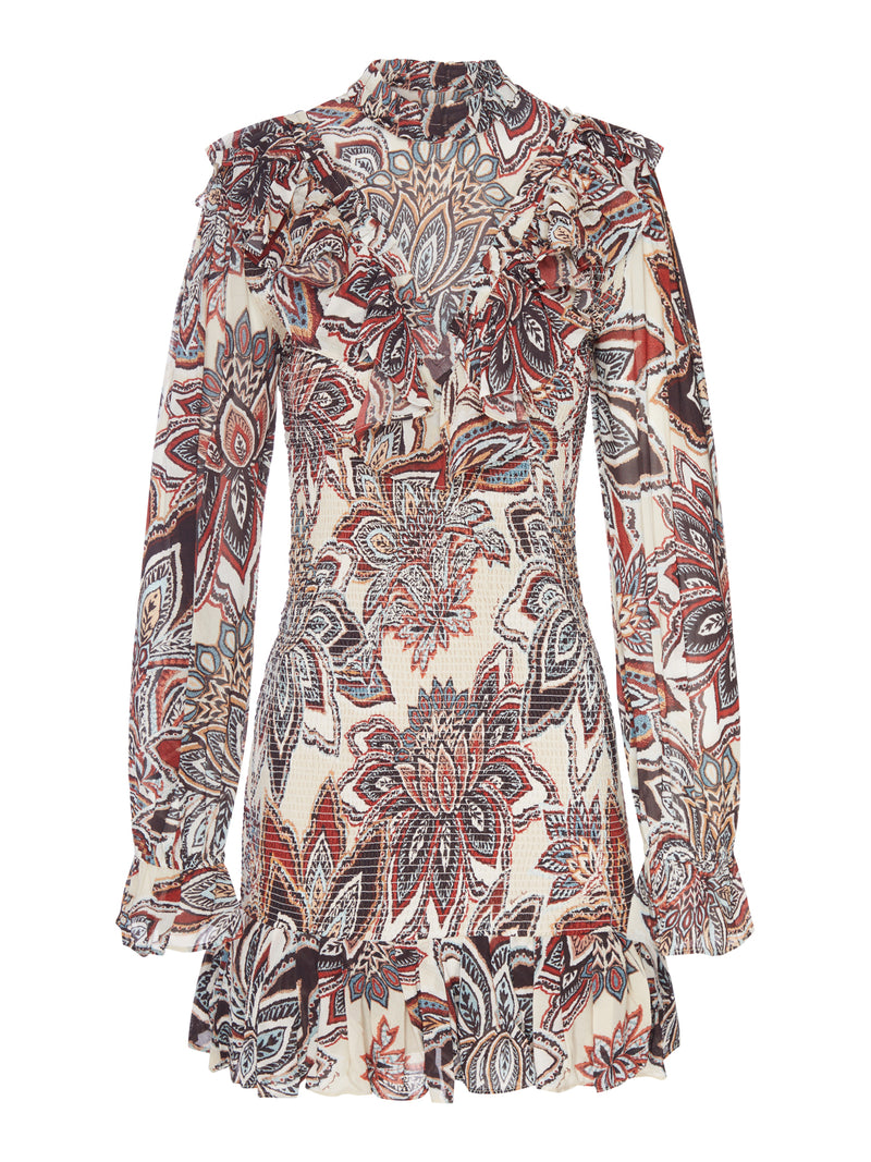 SHORT PRINTED DRESS WITH RUFFLES