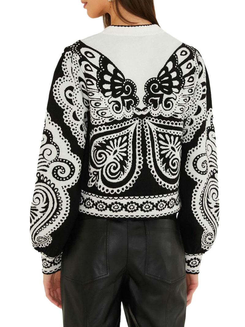 CROP CARDIGAN WITH PAISLEY MOTIF