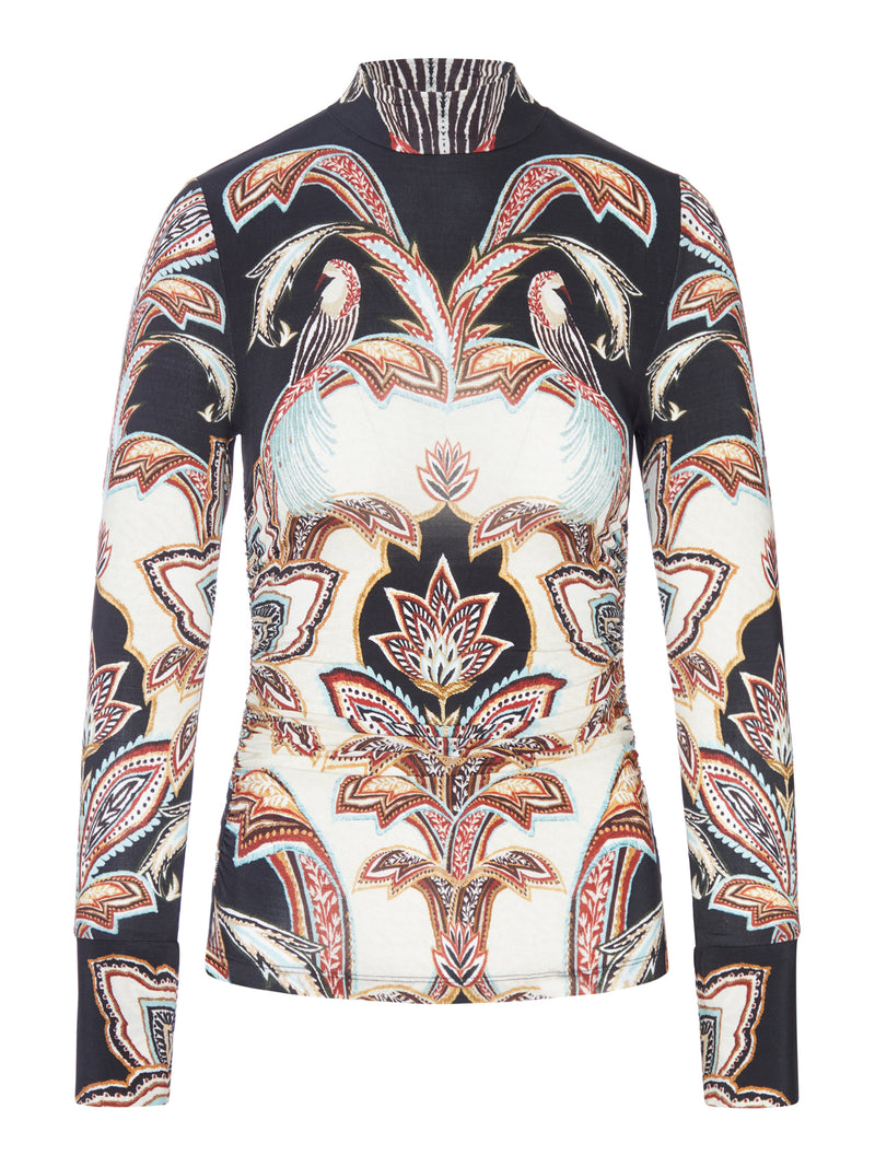 HIGH-NECK TOP WITH ORNAMENTAL PRINT