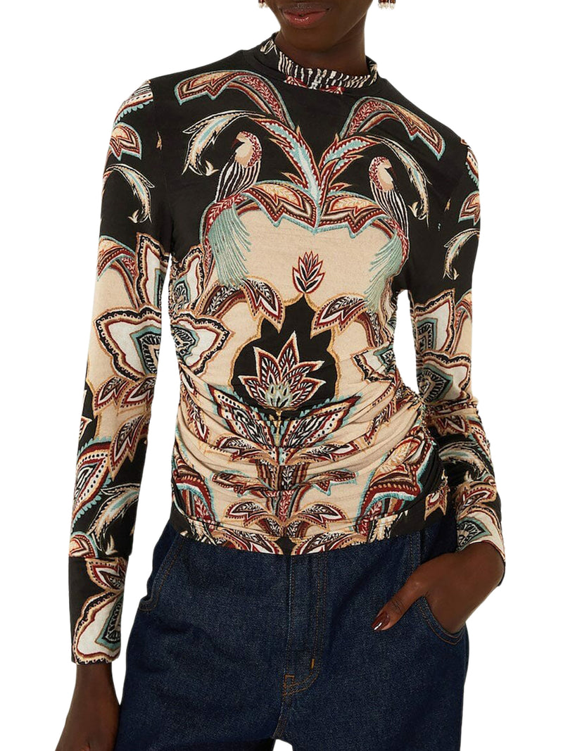 HIGH-NECK TOP WITH ORNAMENTAL PRINT