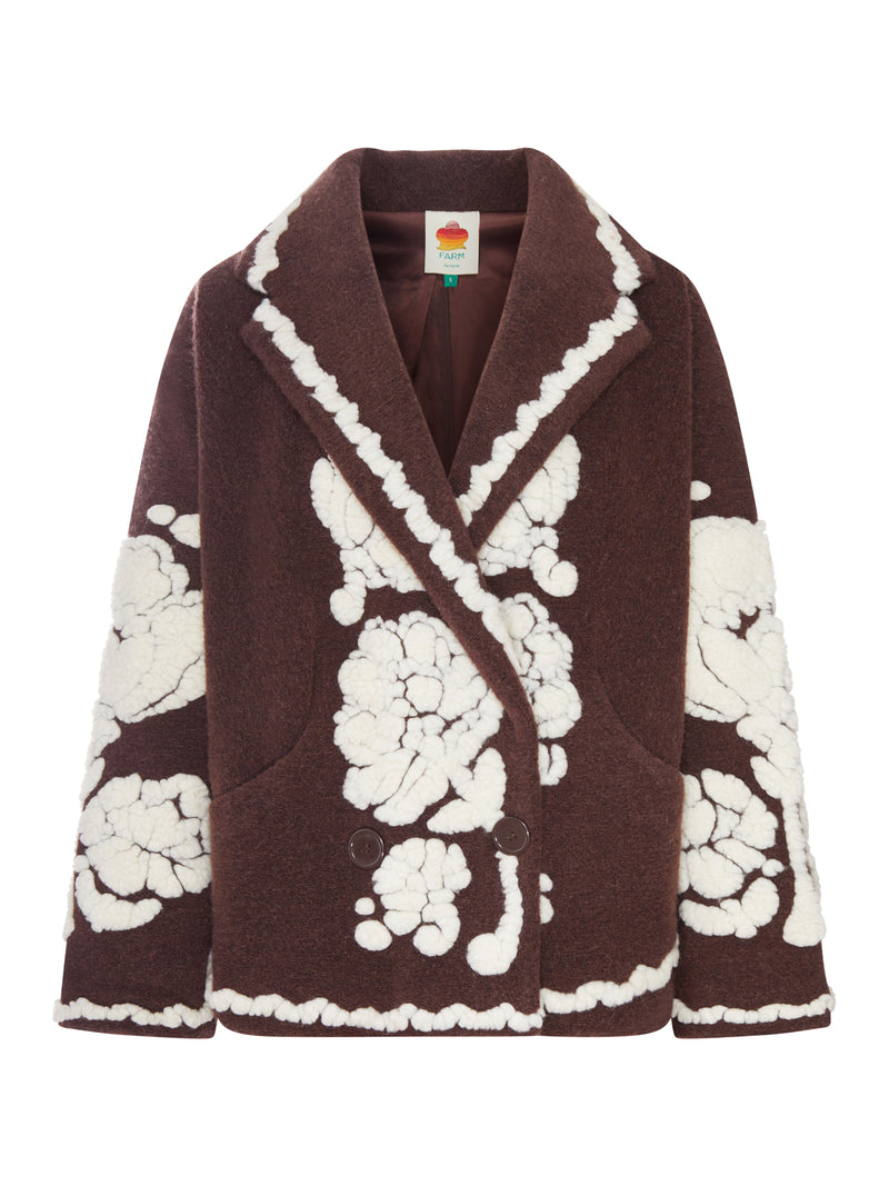 BROWN COAT WITH A CONTRASTING FLORAL PATTERN