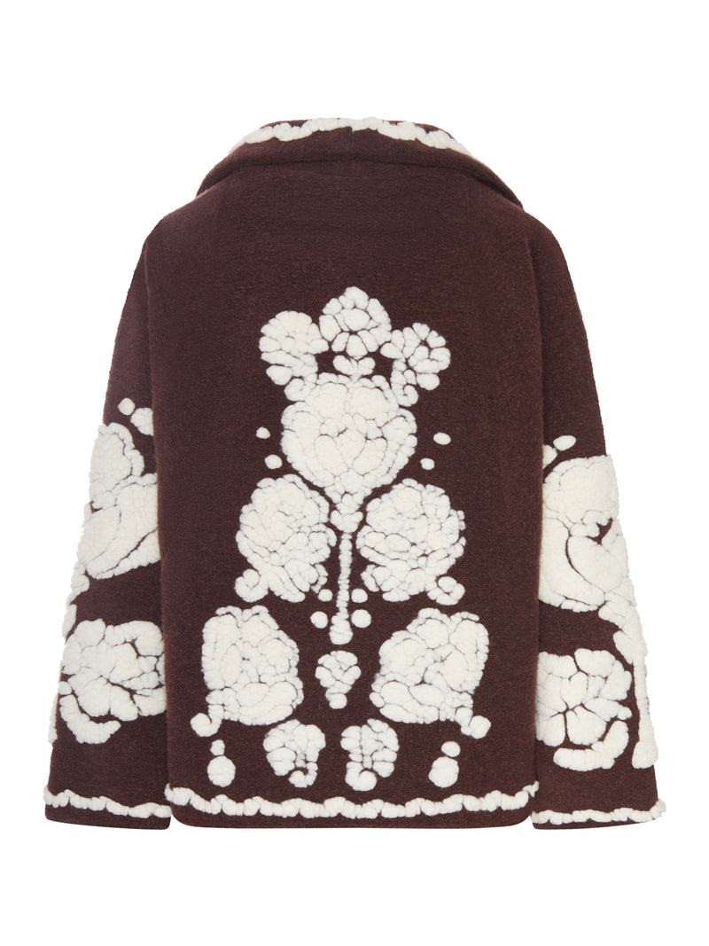 BROWN COAT WITH A CONTRASTING FLORAL PATTERN