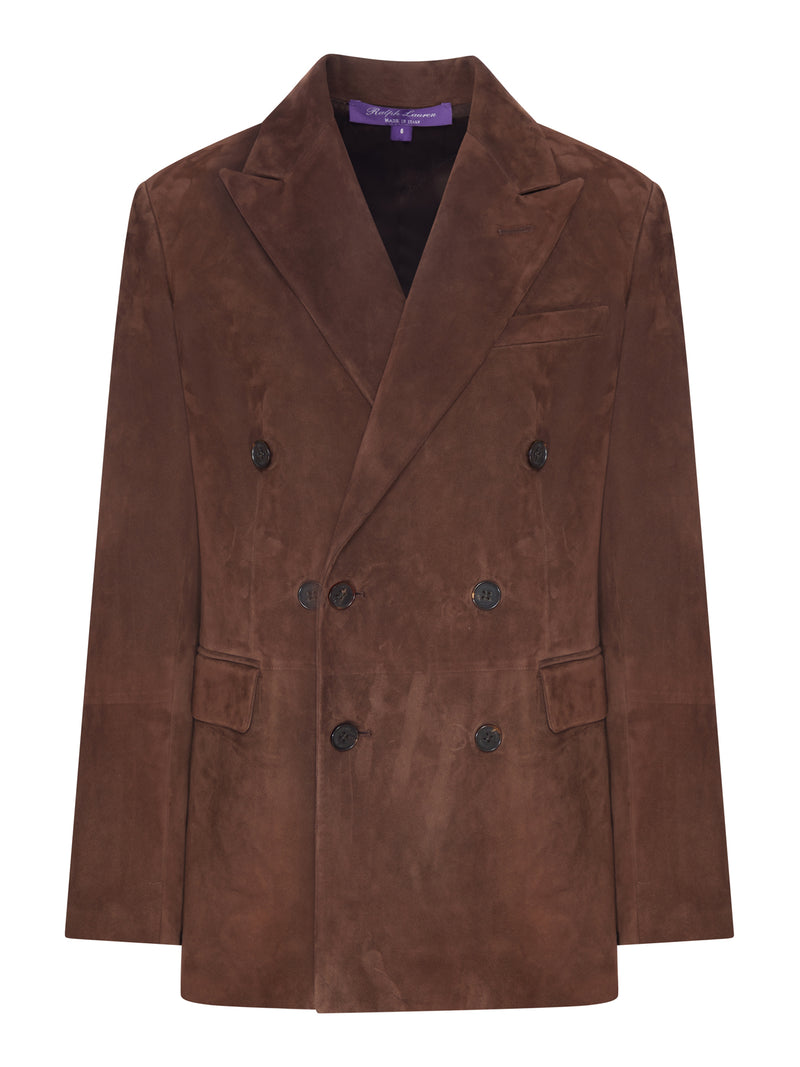 BROWN DOUBLE-BREASTED SUEDE BLAZER