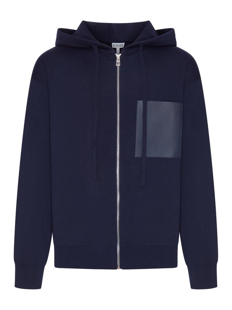 HOODIE WITH LEATHER POCKET AND ANAGRAM LOGO