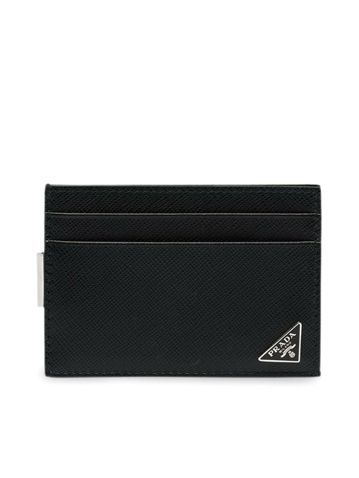 Prada Triangle Logo Leather Card Holder with Strap
