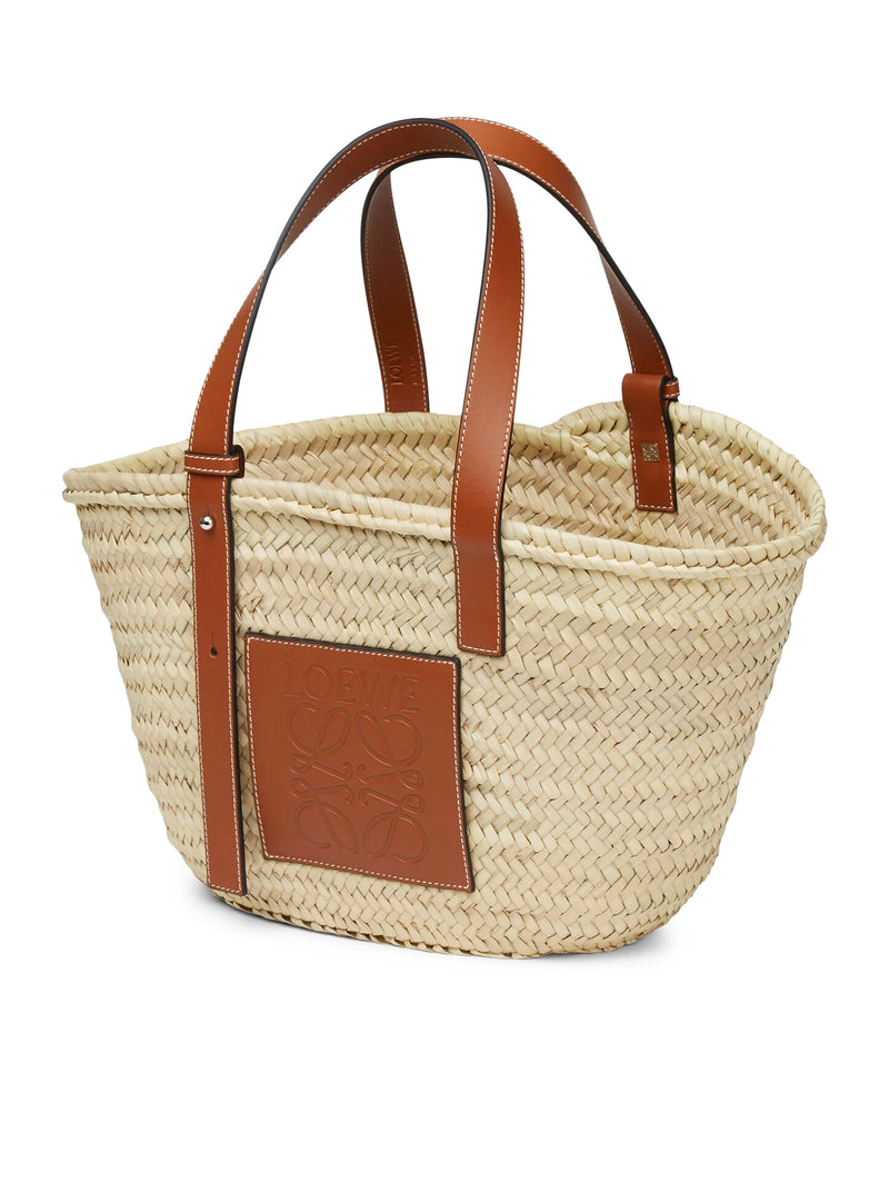 Basket bag in palm leaf and calfskin