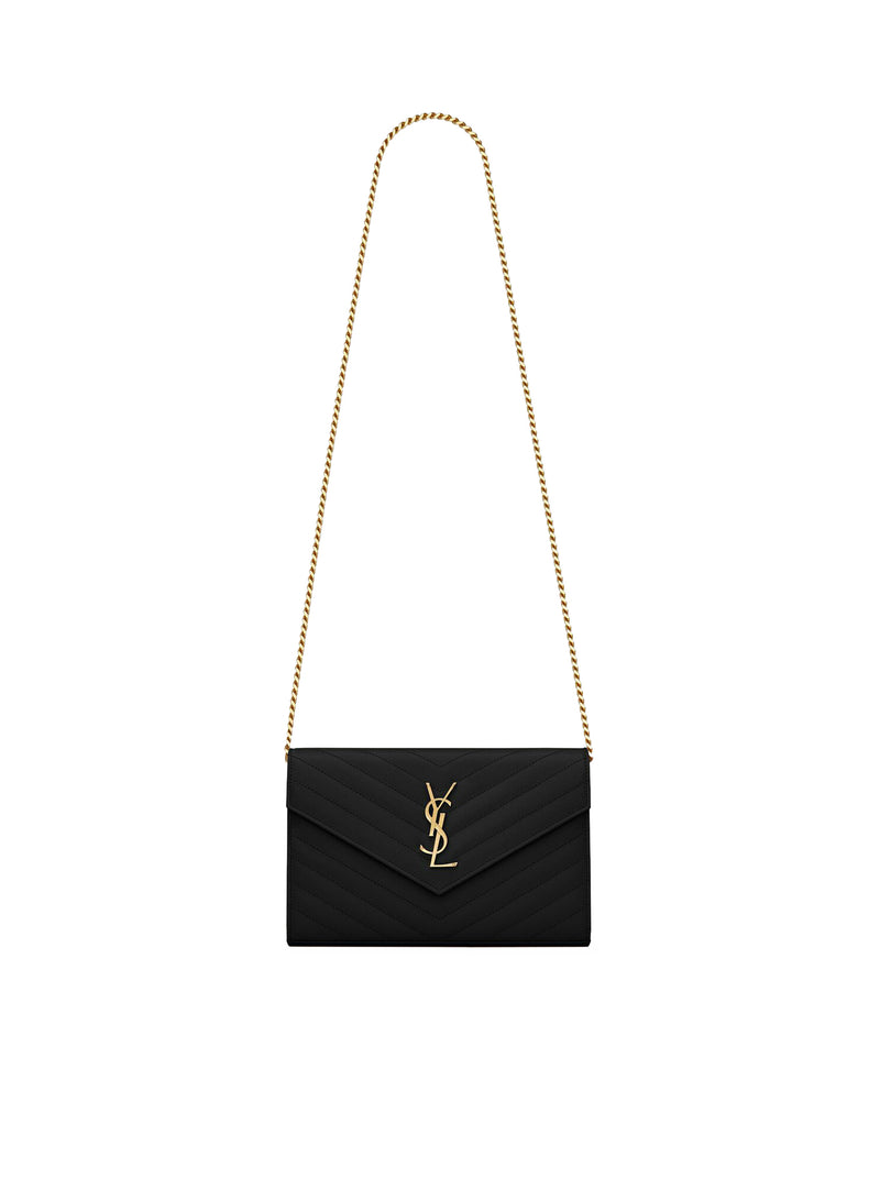 Yves Saint Laurent Cassandre Matelasse Chain Wallet Crossbody Bag Black