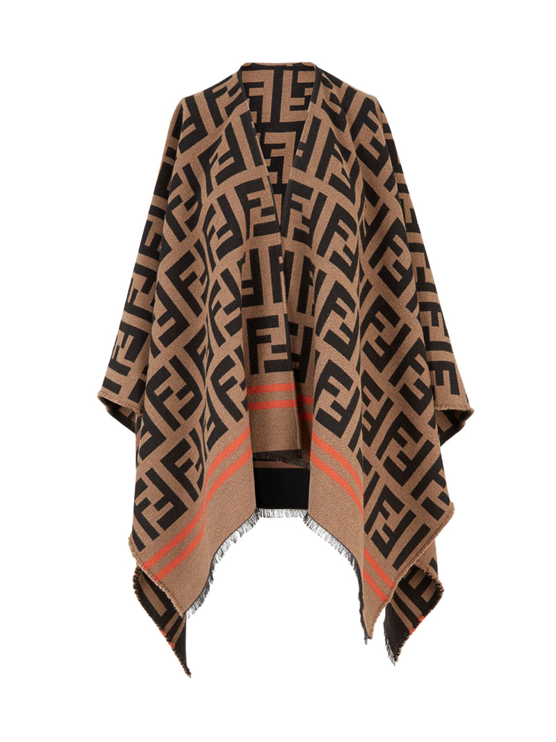 Multicolour wool and silk poncho