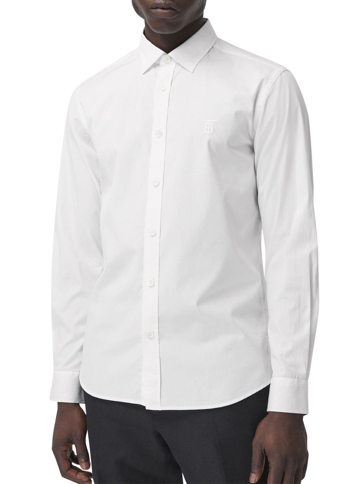 Burberry Slim Fit Monogram Motif Stretch Cotton Poplin Shirt, White