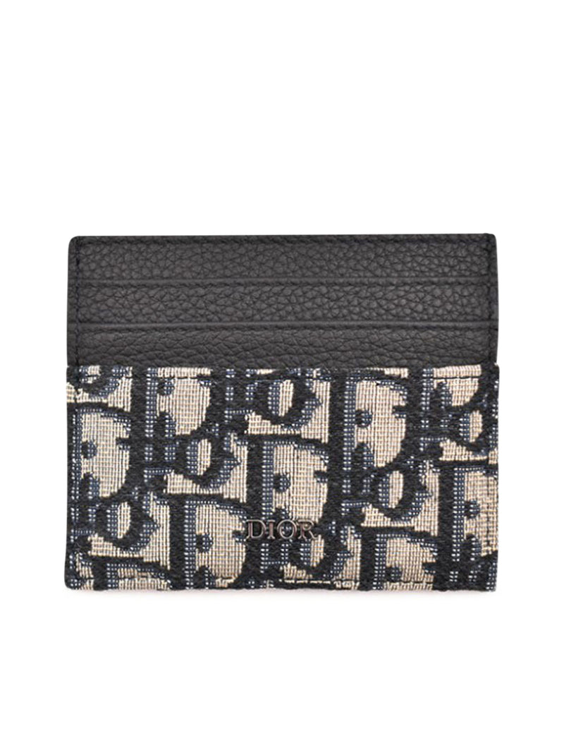 beige and black Jacquard Dior Oblique card holder and black grained calfskin