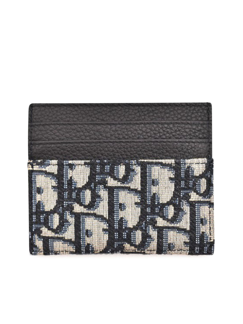 beige and black Jacquard Dior Oblique card holder and black grained calfskin