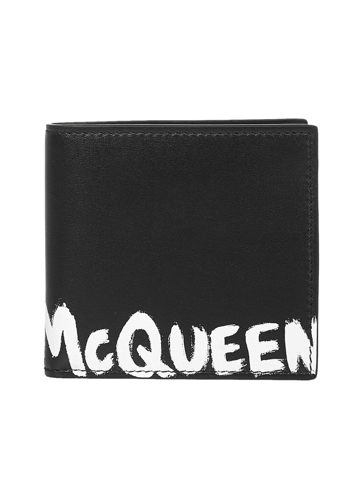 Bifold wallet in leather with graffiti logo print