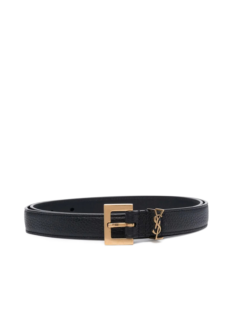 THIN MONOGRAM BELT IN HAMMERED LEATHER WITH SQUARE BUCKLE
