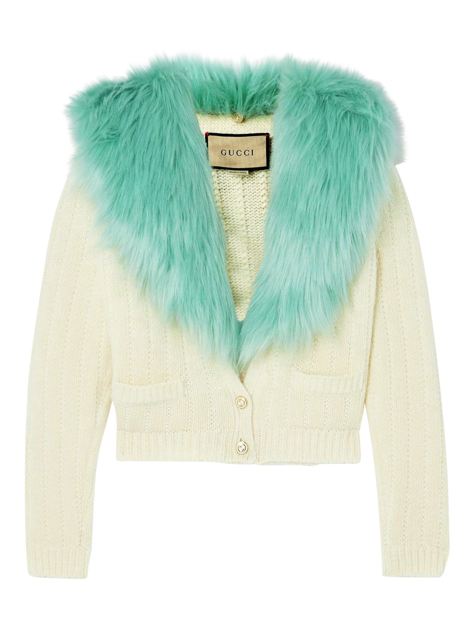 Cashmere wool cardigan with synthetic fur