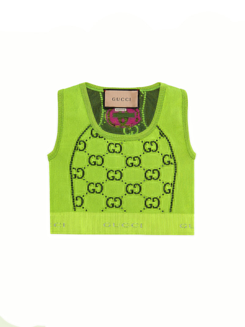 GG Jacquard Cropped Top in Green - Gucci