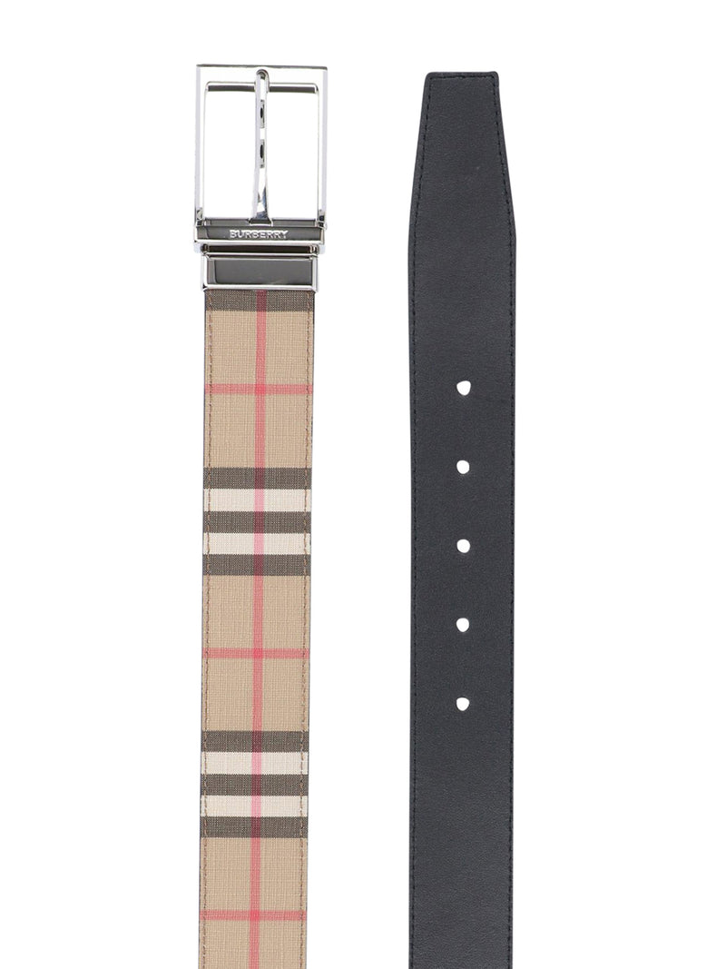 4cm Reversible Checked E-Canvas and Leather Belt