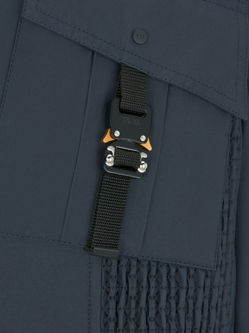 Navy blue waxed cotton poplin