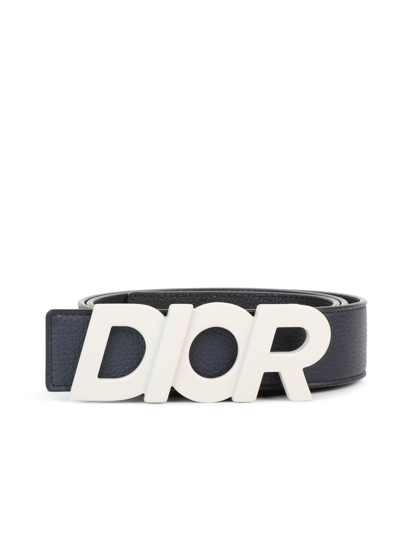 Leather belt with enameled logo