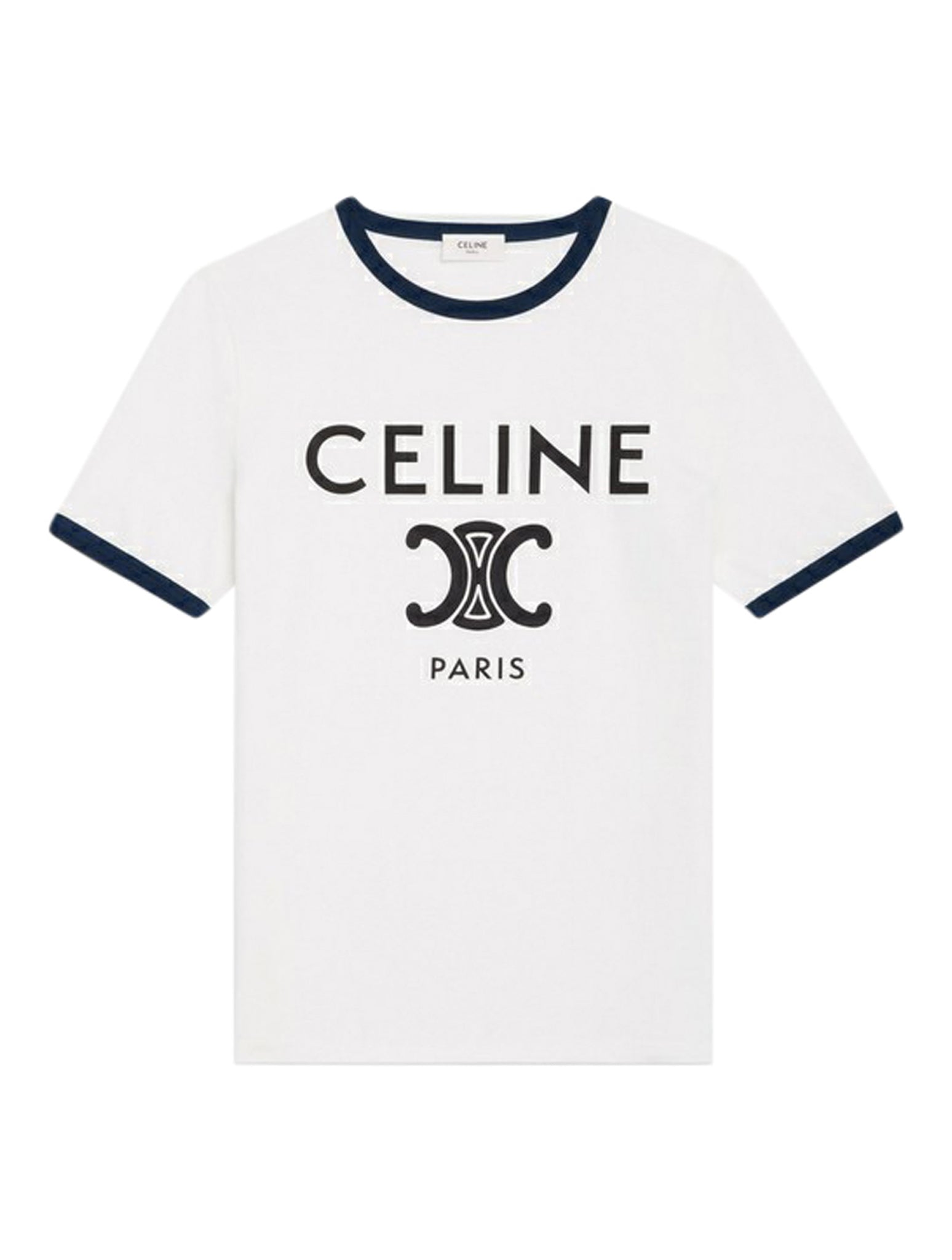 CELINE OFF-WHITE / NAVY BLUE / BLACK COTTON JERSEY T-SHIRT