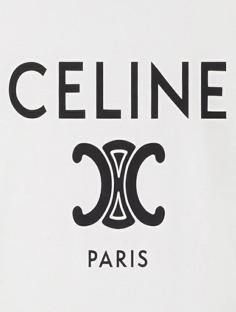 CELINE OFF-WHITE / NAVY BLUE / BLACK COTTON JERSEY T-SHIRT