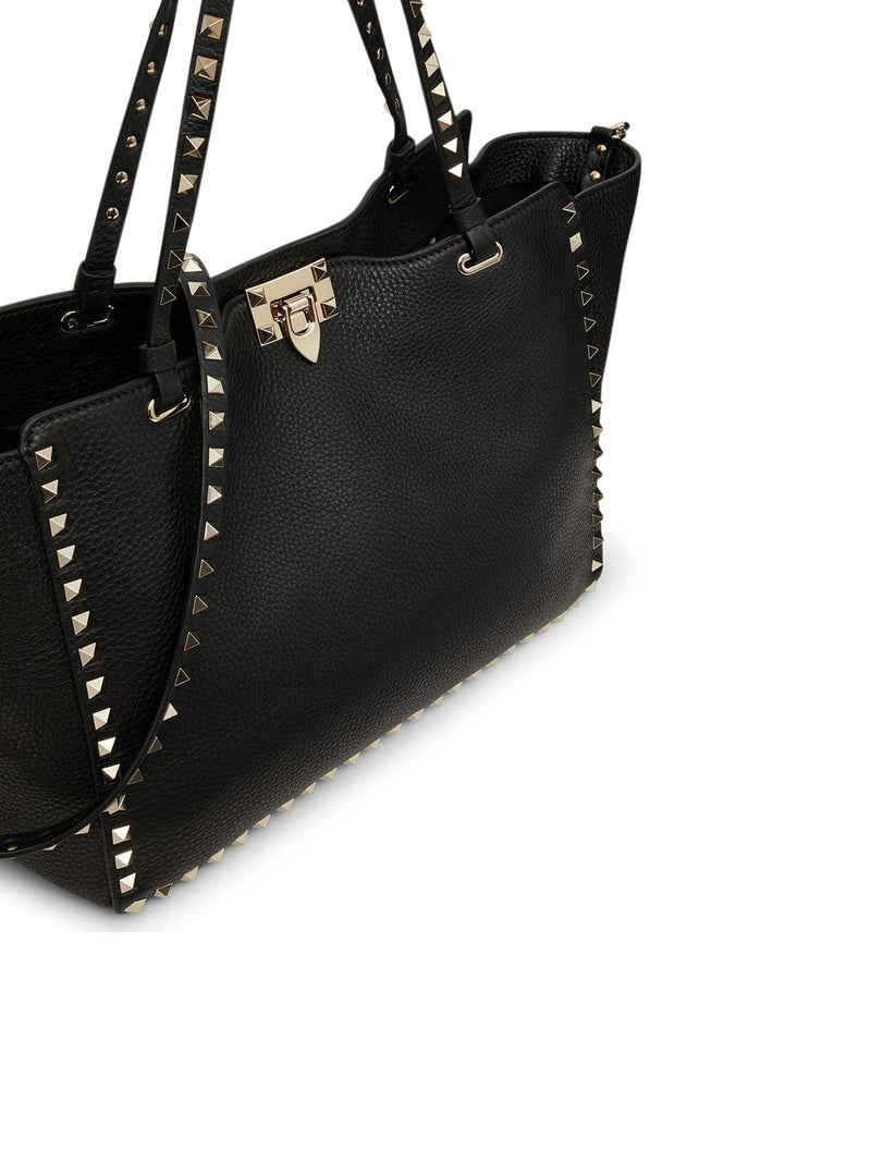 Medium Grainy Calfskin Rockstud Bag for Woman in Black