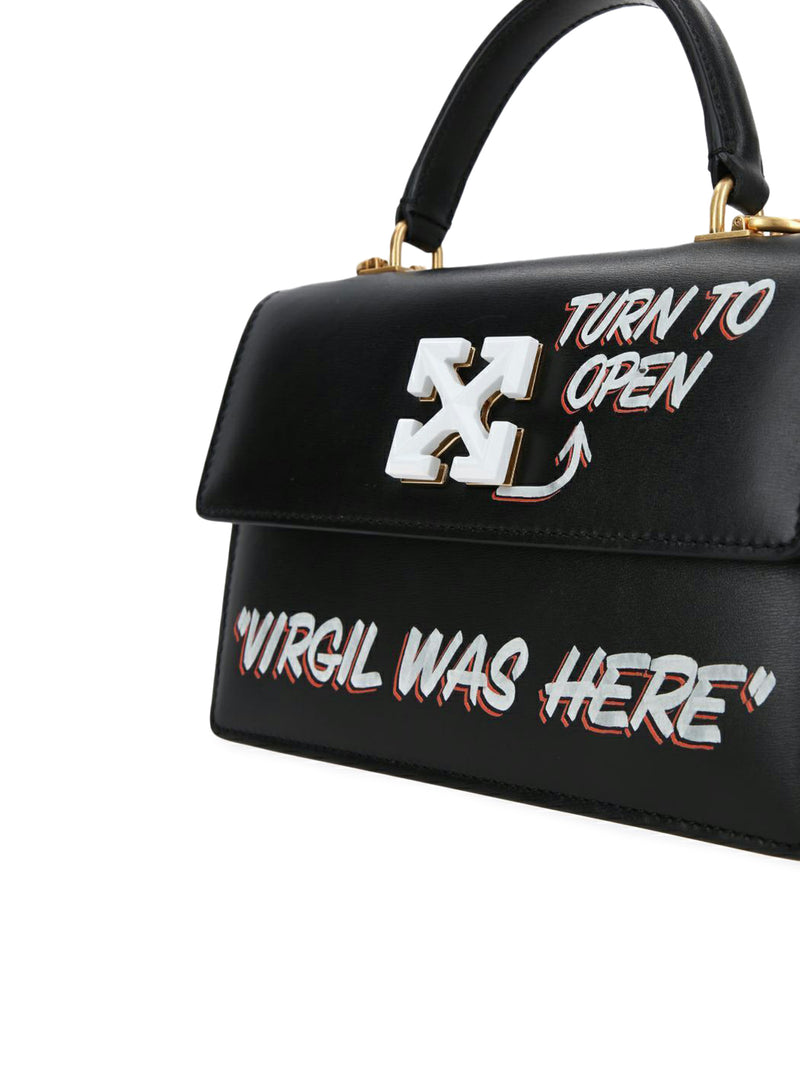 OFF-WHITE: Quote Jitney Off White leather bag with print - Black