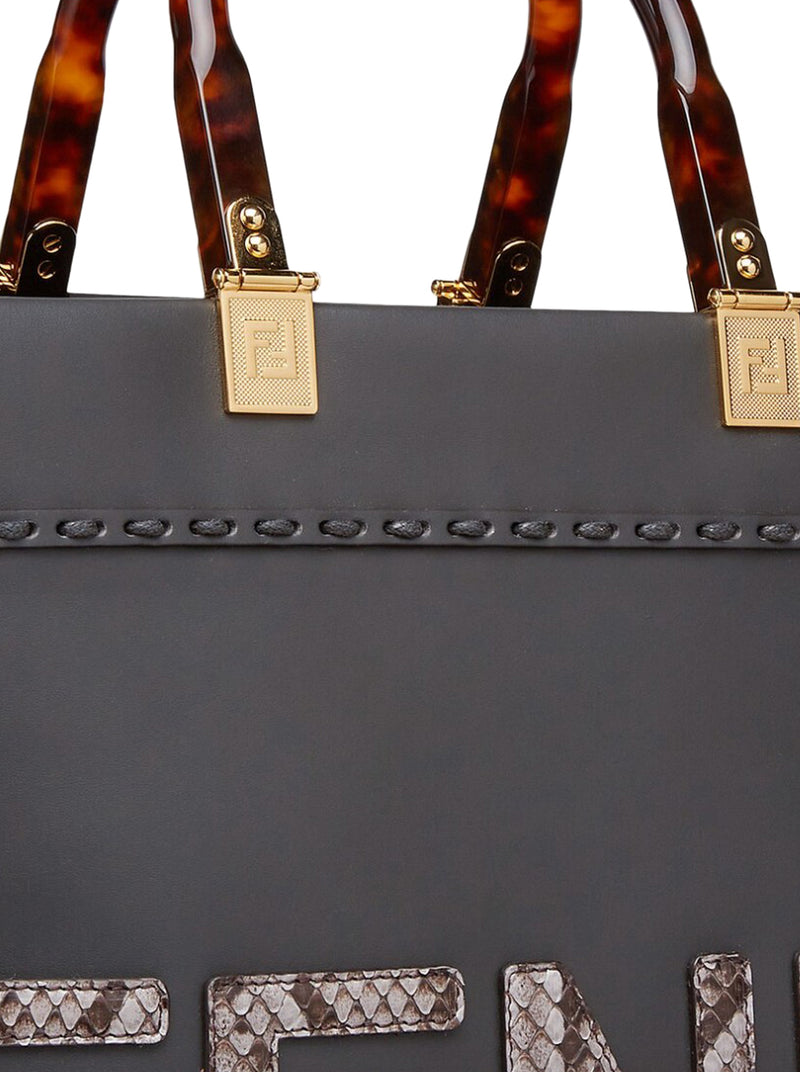 Fendi Medium Sunshine Shopper Bag In Python ROMA Logo Calf Leather
