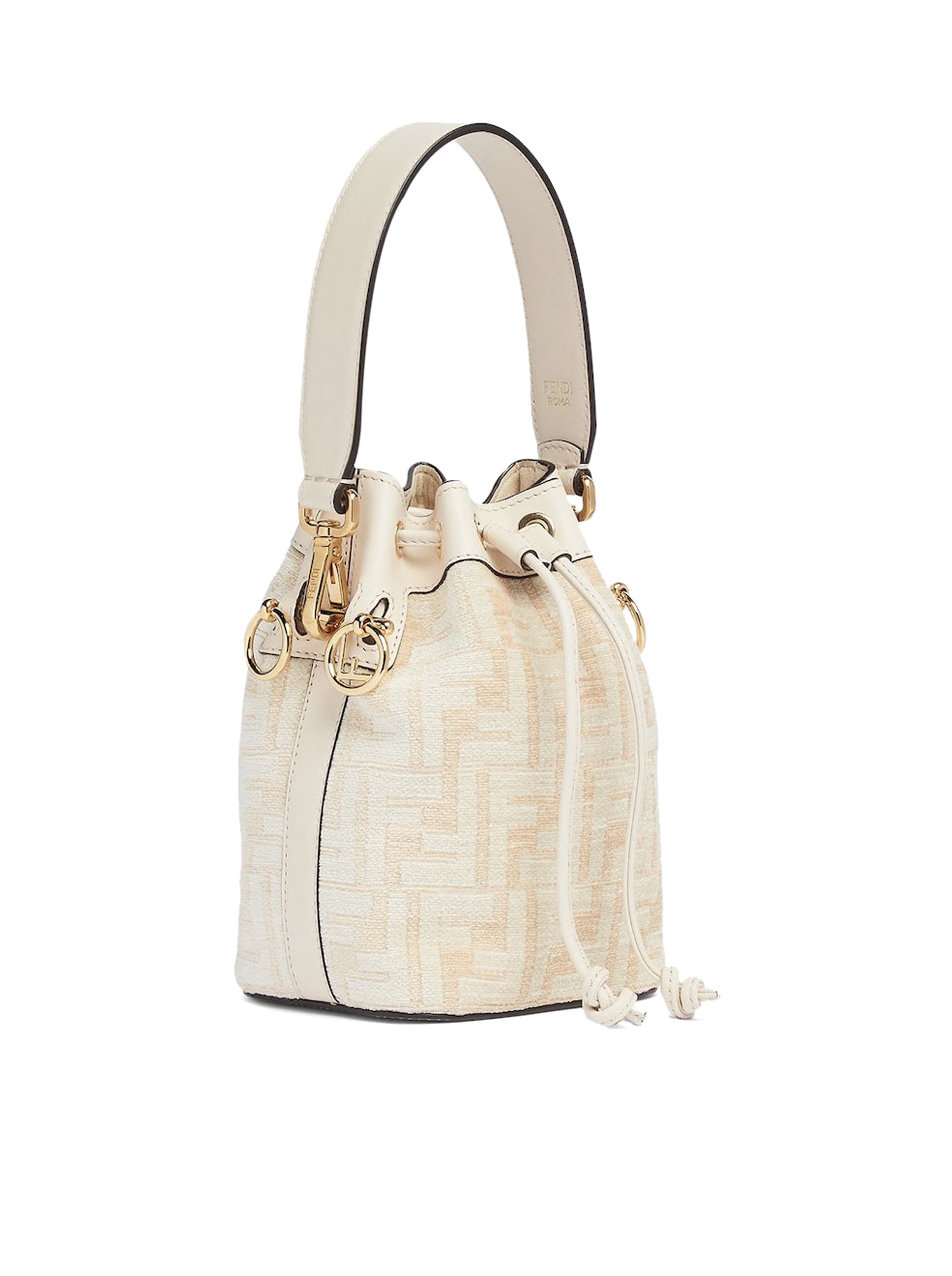 Fendi Tapestry Fabric Mon Tresor Mini Bucket Bag in White