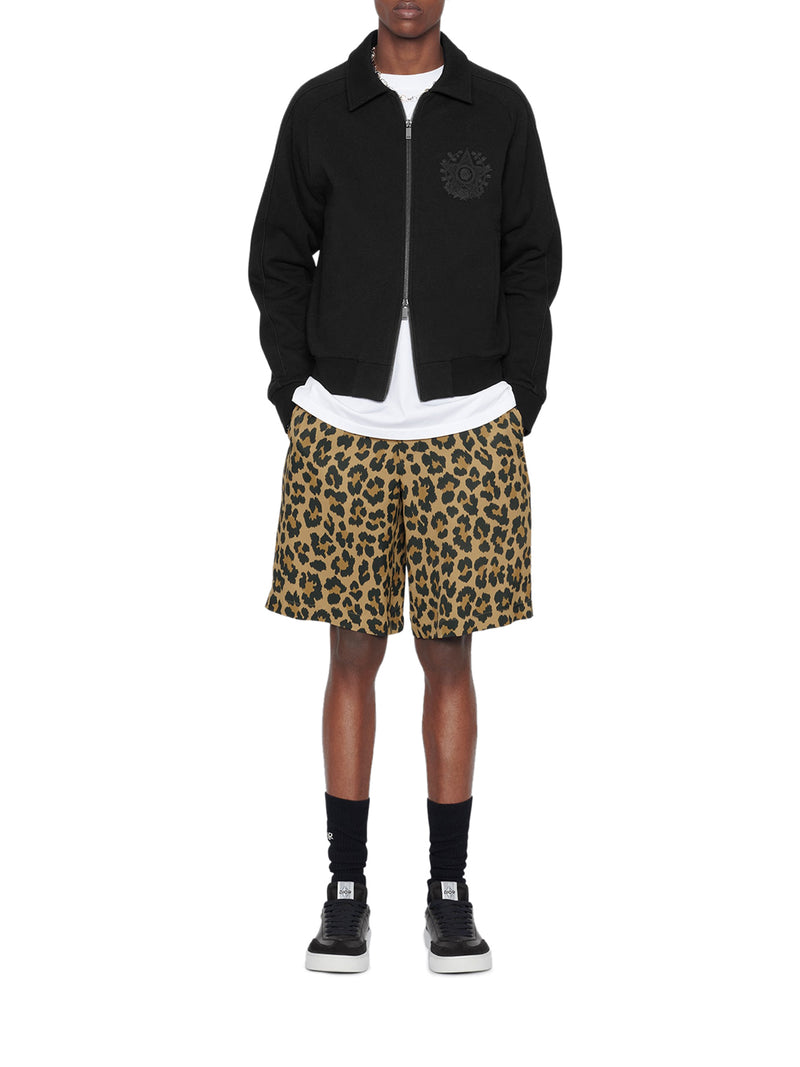 Multicolour technical satin with leopard print