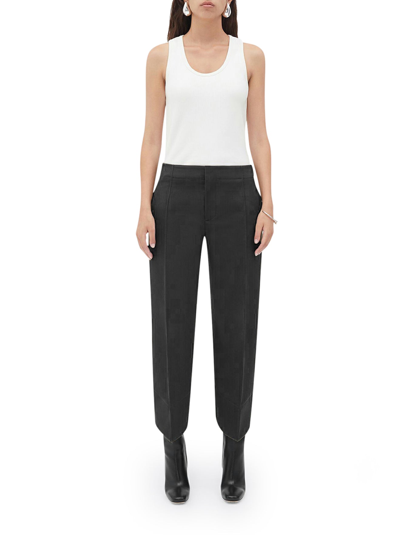 Compact Wool Trousers With Curved Legs